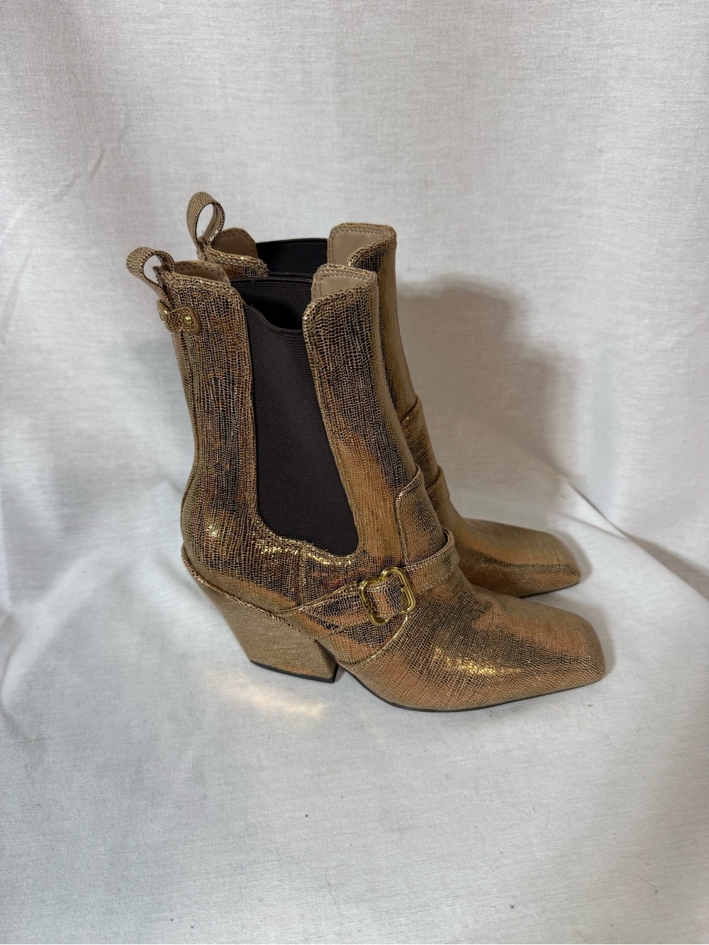 Sam Edelman Metallic Gold Women's Ankle Boots with Western Heel Size 6.5